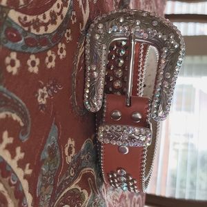 BB Simon orange leather rhinestones and studs belt Large